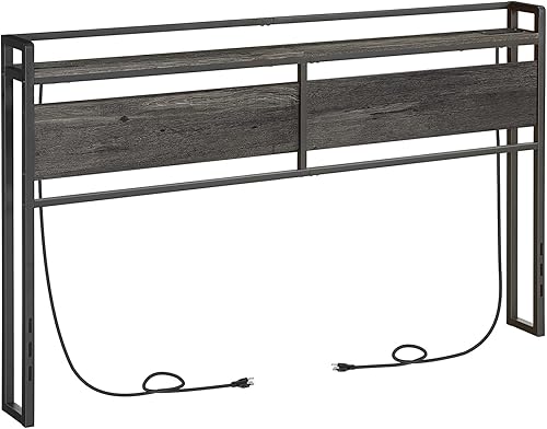 HOOBRO Cabecera tamaño King, cabecera con 2 salidas y 4 puertos USB, altura ajustable, estante de almacenamiento, resistente y estable, fácil