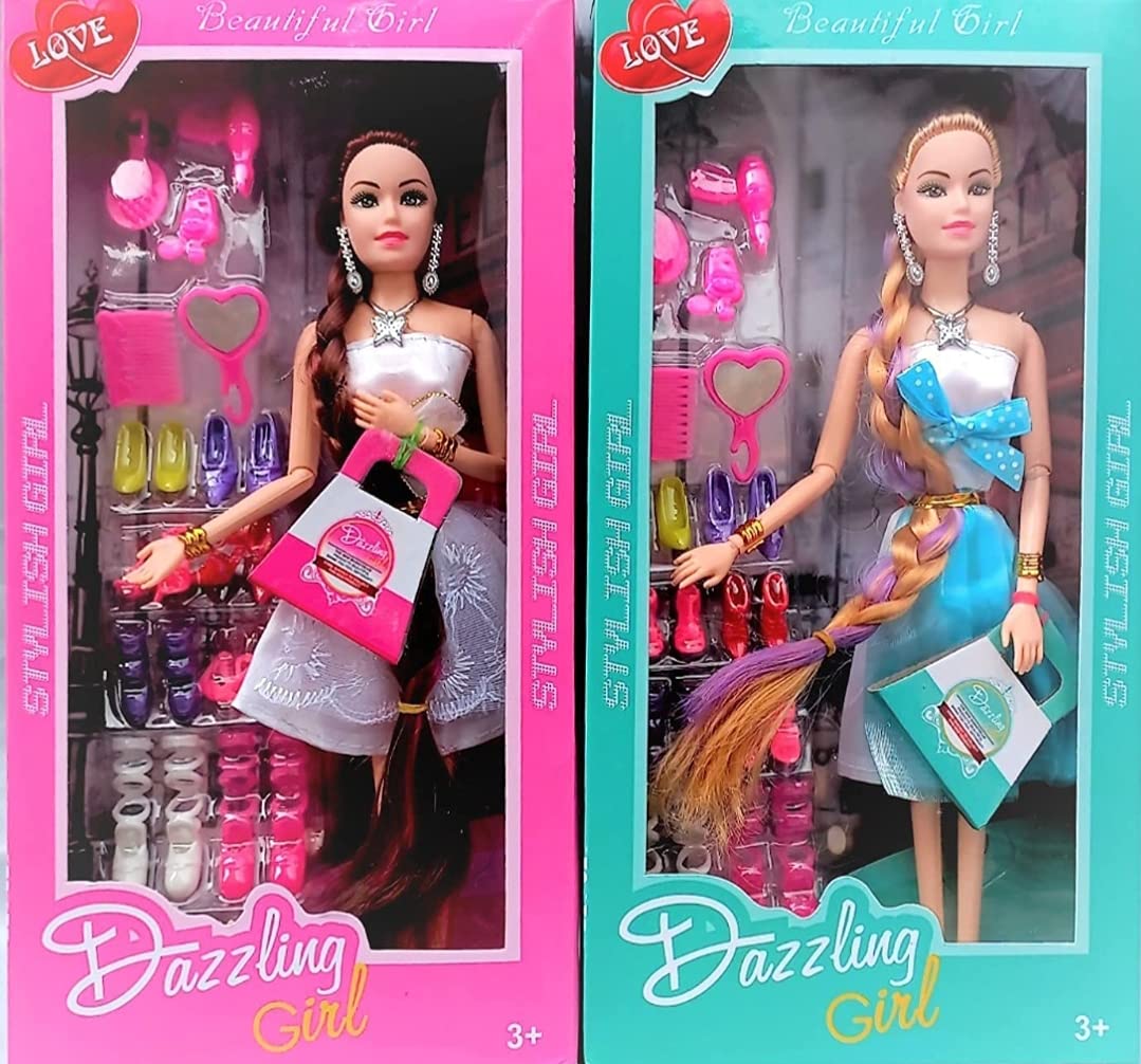 Cri8Hub New Trending Combo Beautiful Doll Toy Set with Movable Joints and Other Ornaments & Fashionable Dresses for Girls Baby Kids Dream House Adventures (Pack of 2) (B08T6NH4W3) Amazon Price History, Amazon Price Tracker