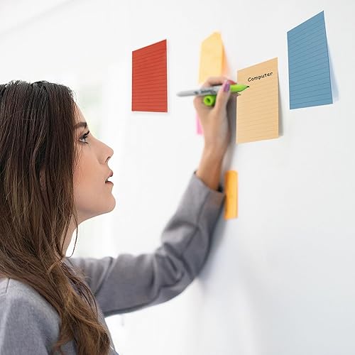 Miniatura 5 de Paquete de 9 notas adhesivas forradas de 4 x 6 pulgadas con líneas, 9 notas adhesivas estéticas vintage grandes con rayas neutras grandes,