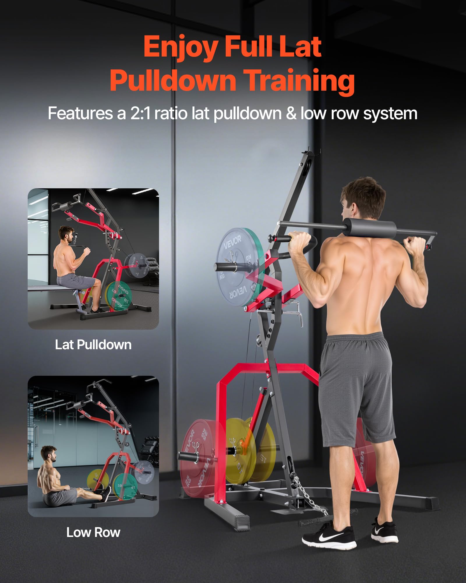 VEVOR Équipement de Gym à Domicile pour Squats, Station de Musculation à Levier avec Système LAT et Tirage Poulie Basse à Ratio 2:1, pour Flexions des Biceps, Entraînement pour Tout Le Corps