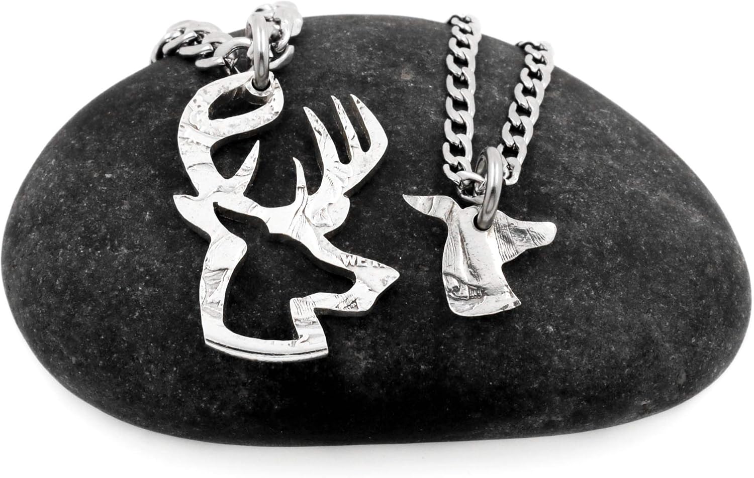 Buck and Doe Necklaces, Inside and Outside Pieces, Deer Hunting, Hand Cut Half Dollar Set, By NameCoins