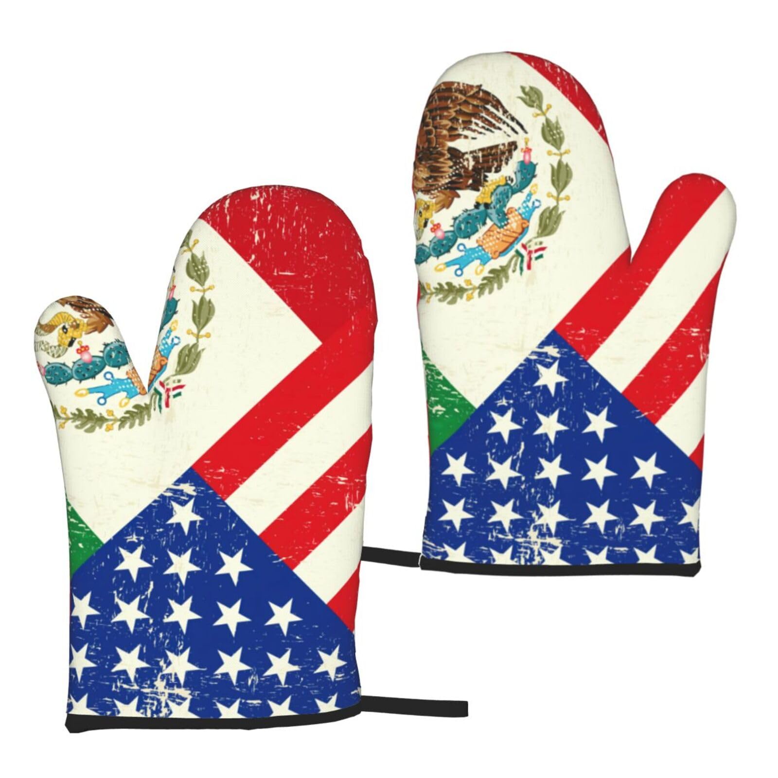 Mexican American Flag Print Heat Resistant Universal Fit Oven Microwave Gloves Home Cooking Baking Grilling
