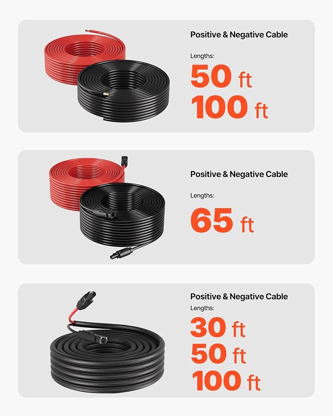 Cable de Extensión Solar VEVOR 15.24 m 10 AWG con Conectores MC4 miniatura 7