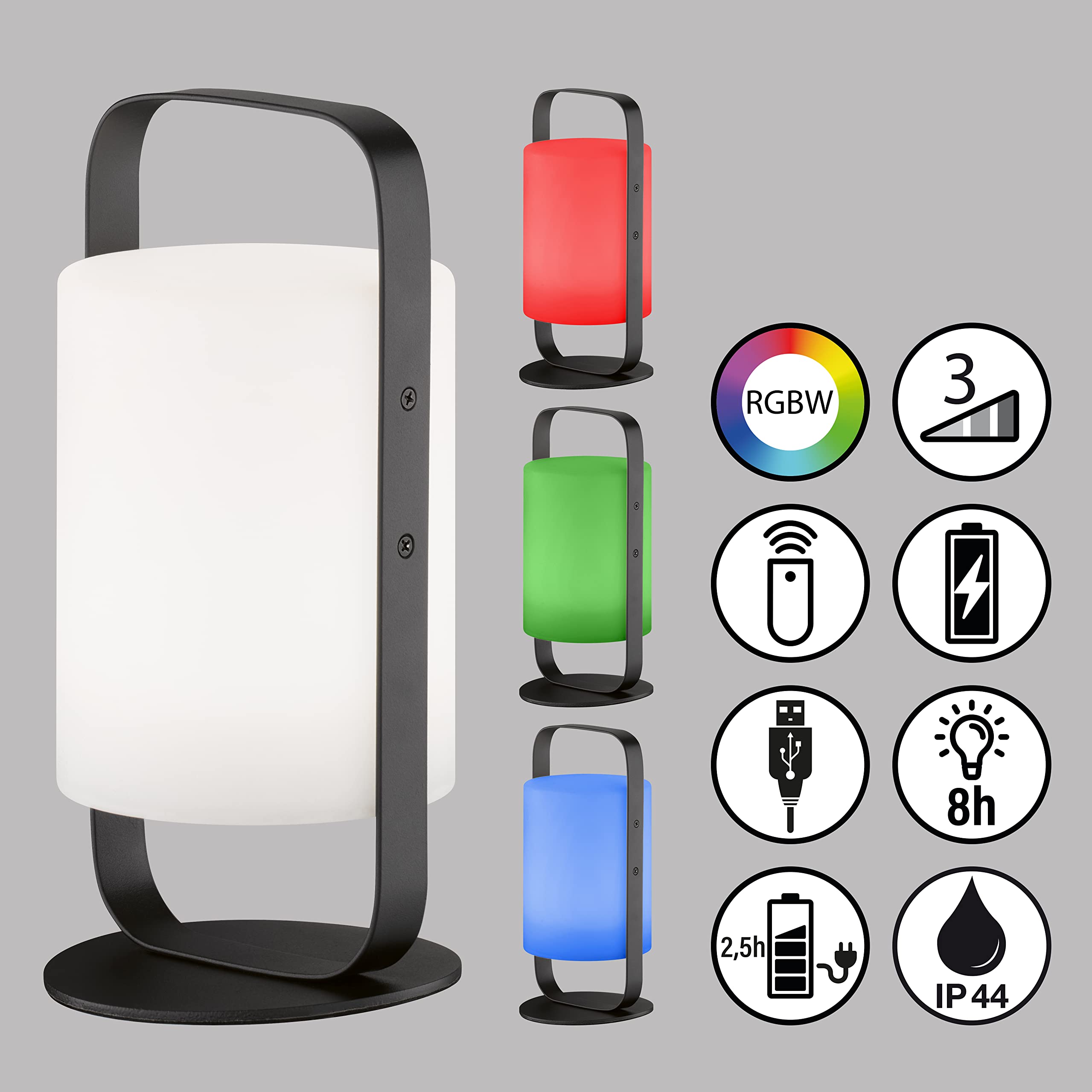 FHL Easy Casoli 850184 - Lámpara de mesa con batería, con mando a distancia, brillo regulable en 3 niveles, RGB de 3 niveles, duración de la luz hasta 15 horas, 1 LED de 0,5 + 0,3 W, 41 lúmenes, 3000