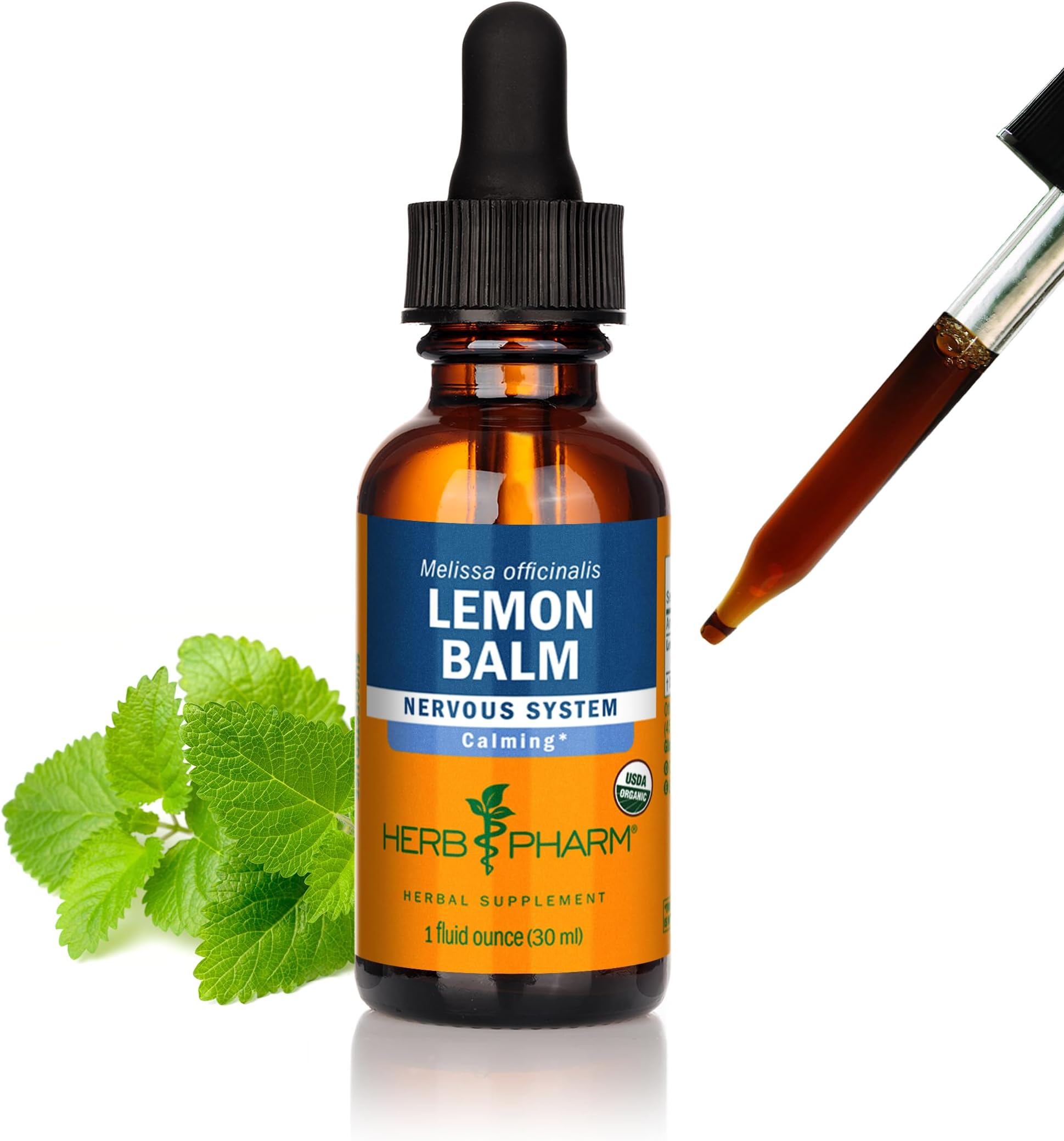 Certified Organic Lemon Balm Liquid Extract for Calming Nervous System Support, Organic Cane Alcohol, 1 Ounce