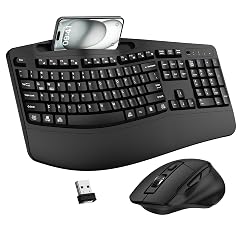 Wireless Keyboard and Mouse Combo 2 4G Full Size Wave Keys Ergonomic Keyboard with Wrist Rest Phone Holder