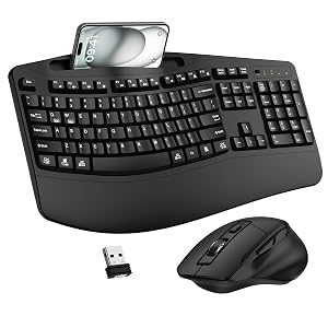Wireless Keyboard and Mouse Combo 2 4G Full Size Wave Keys Ergonomic Keyboard with Wrist Rest Phone Holder