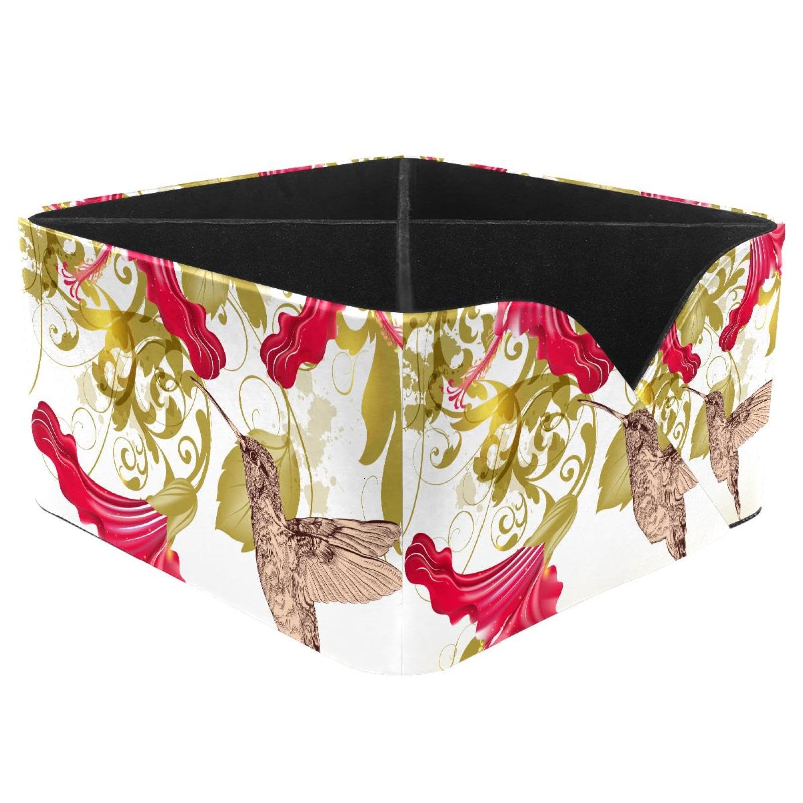 KengjuTesu Retro Humming Bird Floral Desktop Organizer Pen Holder, Rectangular Pencil Cup for Office, Study and Makeup Stations