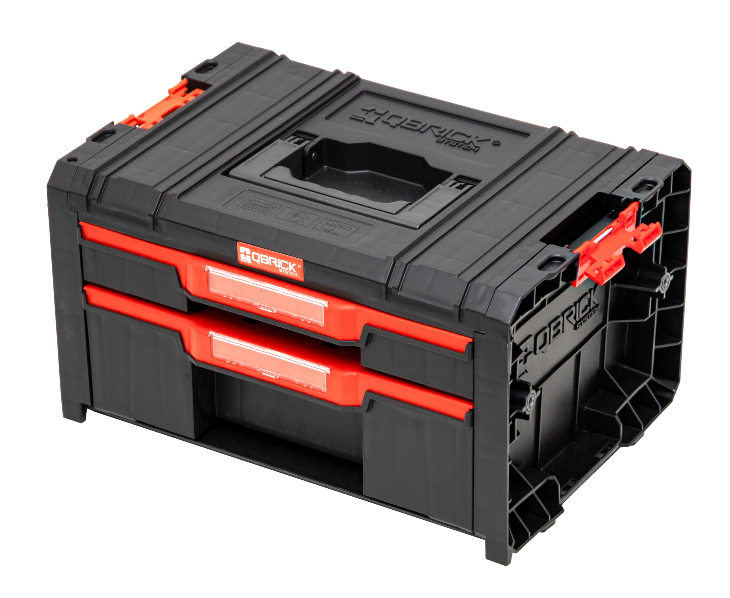 Qbrick - System PRO Drawer 2 Toolbox 2.0 BASIC BLACK - Tool Box Made of Plastic with High Load Capacity - Drawer Organiser Storage for Work Accessories and More