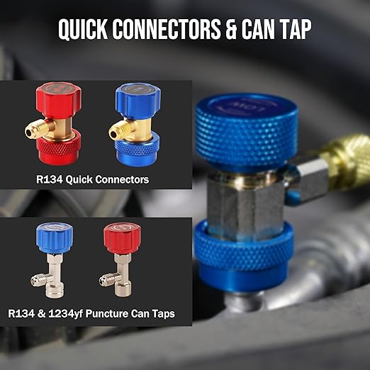 Juego de Manómetros HVAC Lichamp con Mangueras de 5 Pies para R134A R1234 R410A R32 miniatura 6