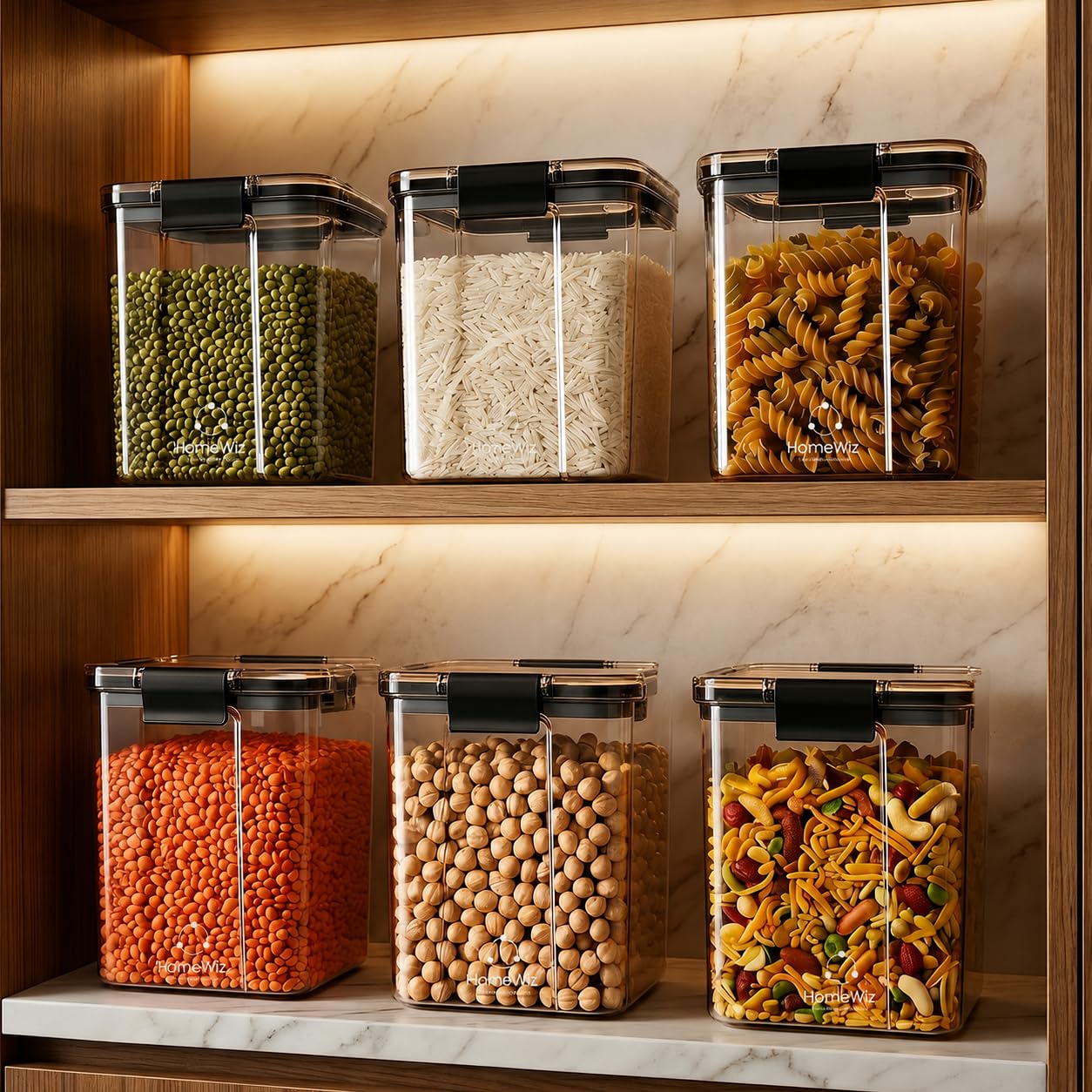 HomeWiz Airtight Kitchen Storage Box 700ml x6 | Containers For Kitchen Storage Set | Food Grade BPA-Free Kitchen Containers Set With 2 Side Clip-Lock | Stackable, For Pantry and Fridge Storage