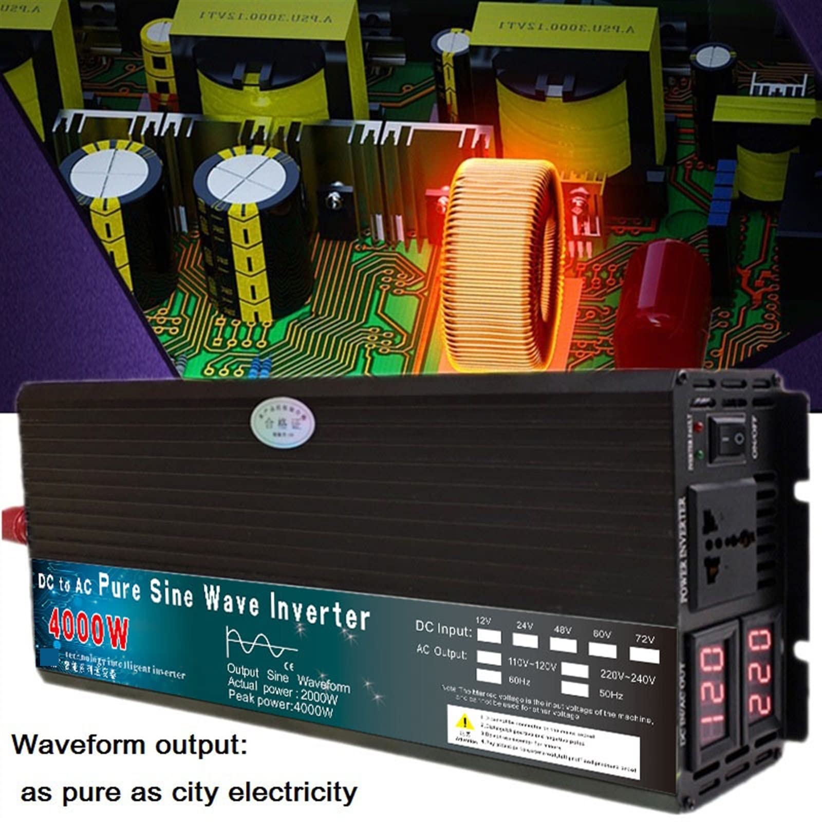 Falownik 4000W 5000W czysta fala sinusoidalna przetwornica DC12V 24V 48V 60V do AC 110 220 konwerter napięcia energii słonecznej samochód gospodarstwa domowego(4000W,110-120V 60Hz)