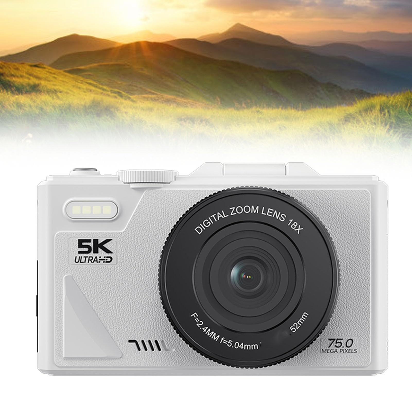 Annadue Appareil Photo Numérique 5K pour la Photographie, 75 MP, Zoom 18X, étanche, WiFi, avec écran Rabattable à 180 Degrés de 3 Pouces, pour Débutants, Adolescents et (White)