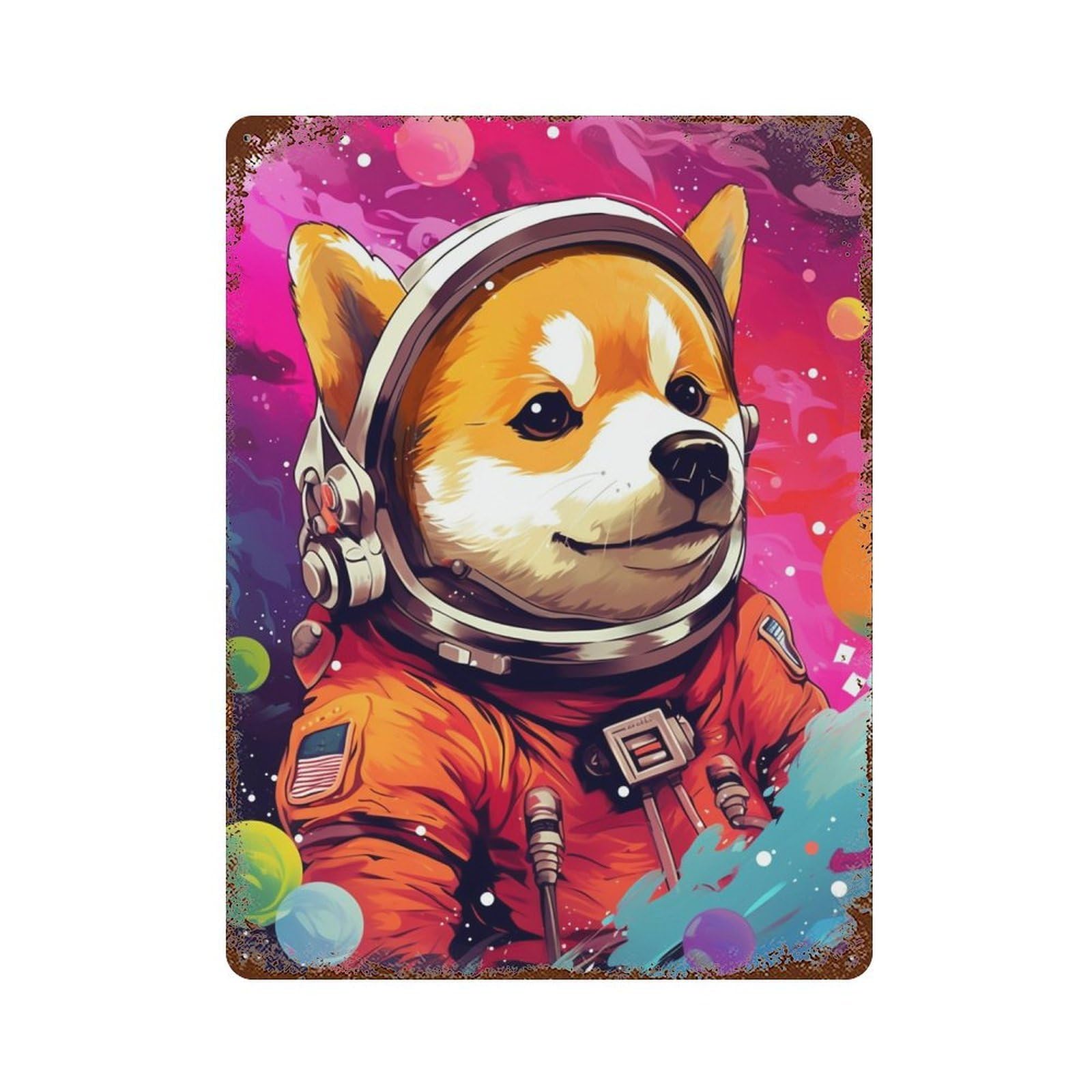 Corgi Astronaut in Space -31 Rustic Tin Plaque 15.7"x11.8", for Shed, Workshop And Garage Wall Decor, Farmhouse Wall Decor