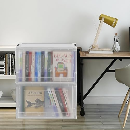 Miniatura 4 de Contenedor plegable de plástico de 32 cuartos de galón con tapa, cajas de almacenamiento plegables, 4 paquetes