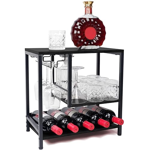Freestanding Countertop Wine Rack, Liquor Shelf Hold 4-5 Bottles &