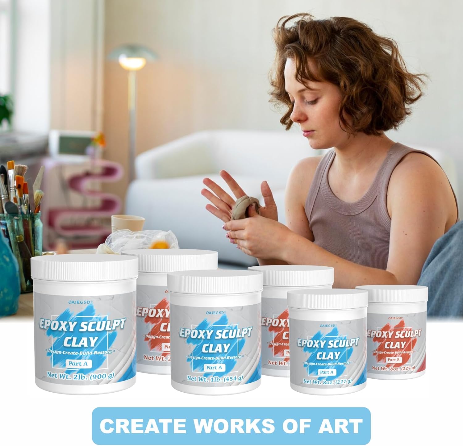 4 Pound White Epoxy Putty Sculpt Clay, 2 Part (A & B) Modeling Compound for Sculpting, Modeling, Building, Repairing, Self-Hardening Epoxy Clay Easily Repairs Metal, Wood, Tile, Ceramics, Plastic