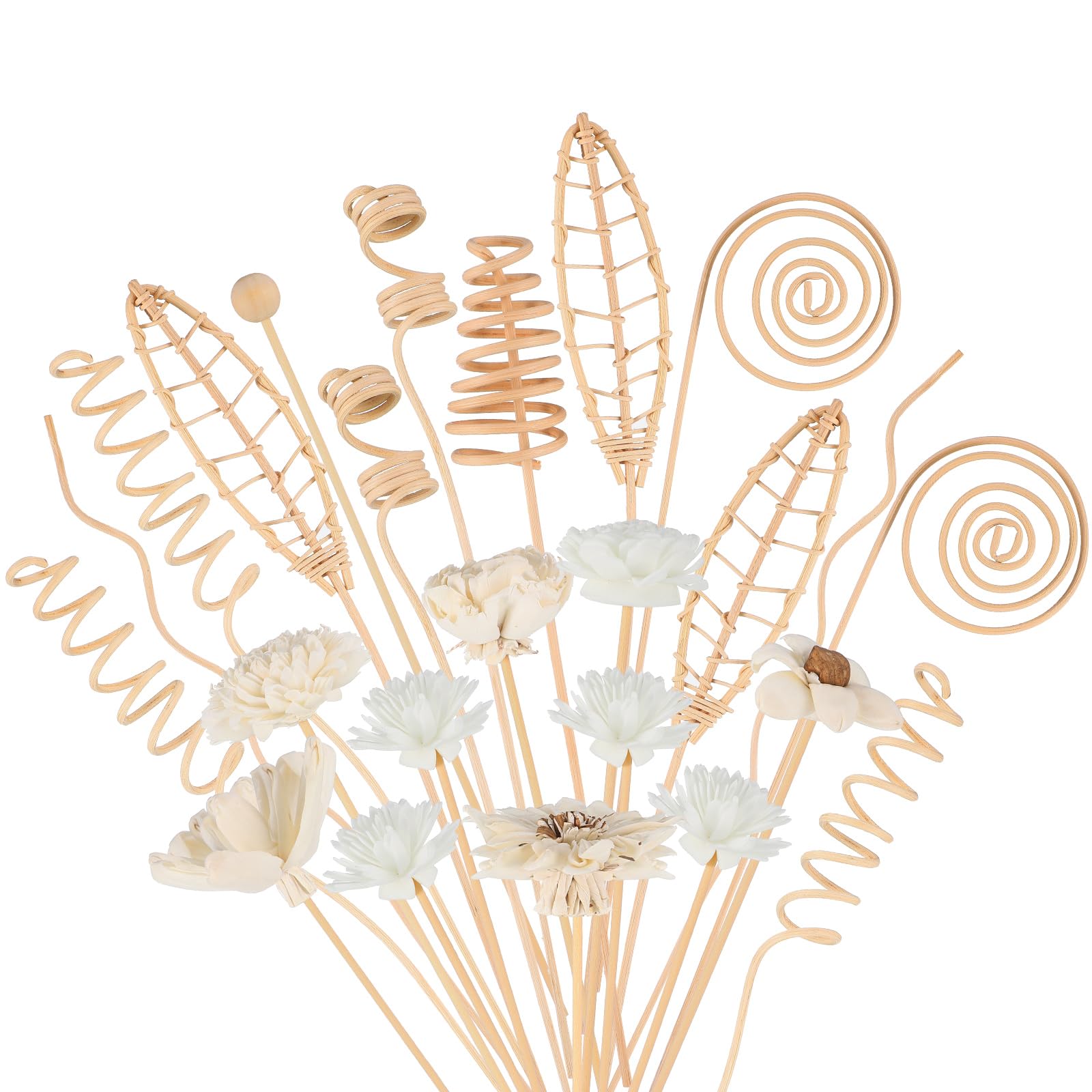 Queekay32 Pcs Reed Diffuser Stick Set Include 6 Style Natural Rattan Flower Reed Fragrance Diffuser, 4 Style Sola Flower Reed Diffuser Stick, Fragrance Diffuser Replacement for Home Fragrance Decor