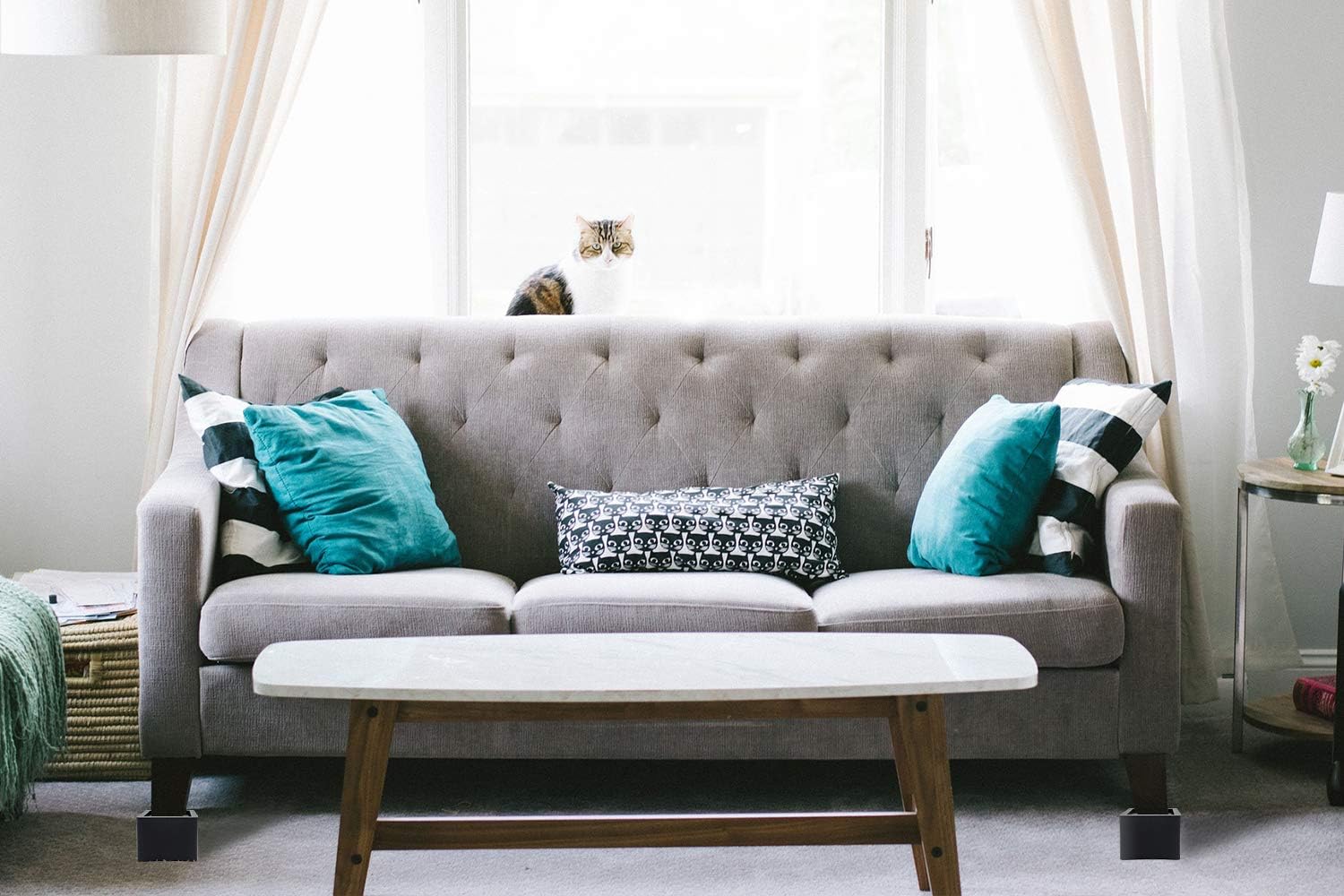 5 Inch Bed Risers - Fits Huge 5.5 Inch Bed or Furniture Post, Creates an Additional 5 Inches of Height or Storage! Heavy-Duty Table, Chair, Desk or Sofa Riser (4, 5 Inch Black)