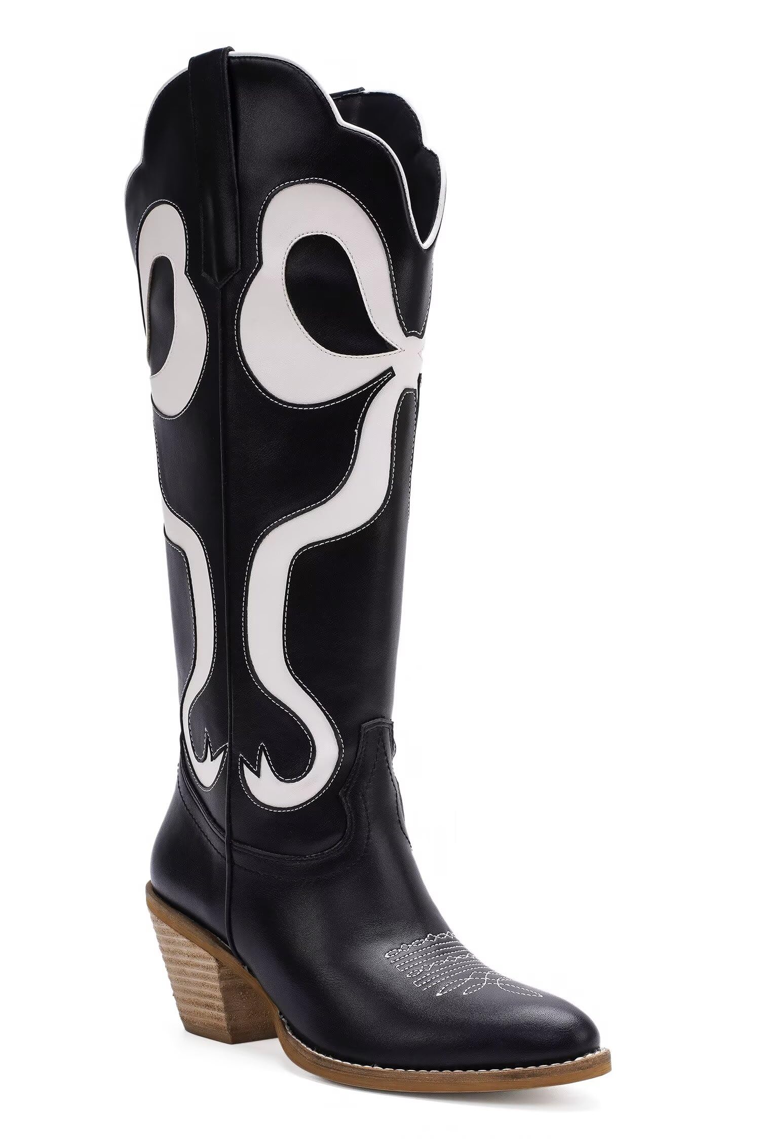Womens Western Boots with Bow Detail Cowboy Boots Mid Calf Boots Cowgirl Boots Pointed Toe Boots Fashion Boots