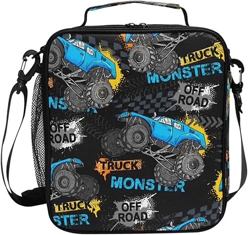 Lonchera para niños y niñas, bolsa térmica con aislamiento térmico Monster Truck Car Trace, kit de bolsa de almuerzo reutilizable para viajes