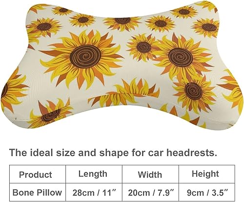 Miniatura 3 de UPUPPIU Almohada para el cuello con patrón de flores de girasol amarillas, almohada cómoda para el cuello, forma de hueso, reposacabezas de coche,