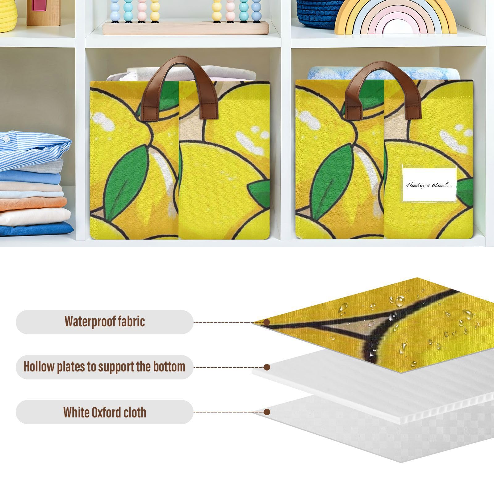 Simpatici cestini portaoggetti pieghevoli con manici, per frutta, limoni, con manici, per dispensa, mensole, cassetti, scrivania, armadio, aula e ufficio, confezione da 2