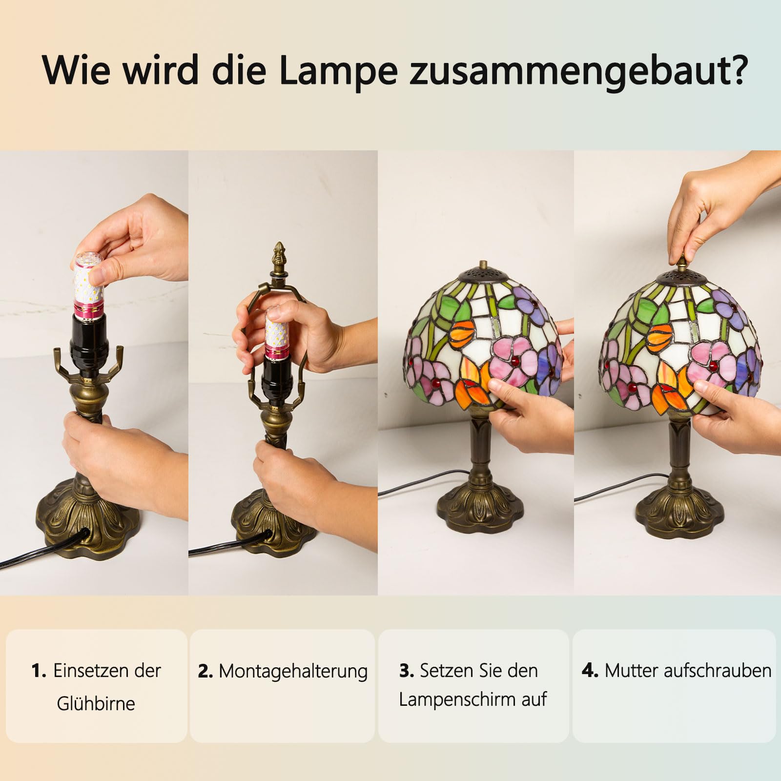 Tiffany Tischlampe,8 Zoll Retro Stained Glass Lamp Für Wohnzimmern,Lesezimmern,Schlafzimmern Und Arbeitszimmern Verwendet (Vierblättrige Blume)