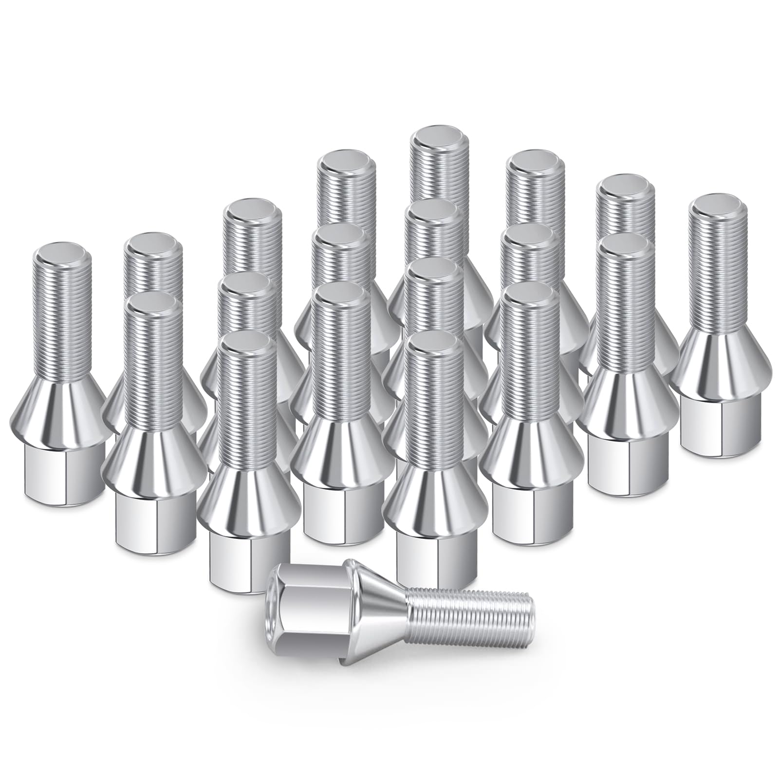 M12x1.25 Lug Bolts, 20PCS Wheel Bolts 28mm Shank 17mm Hex 55mm Length Conical Seat 60 Degree Solid Chrome Studs Set for 2014-2020 Jeep Renegade | 2018-2020 Jeep Compass | 2014-2020 Jeep Cherokee