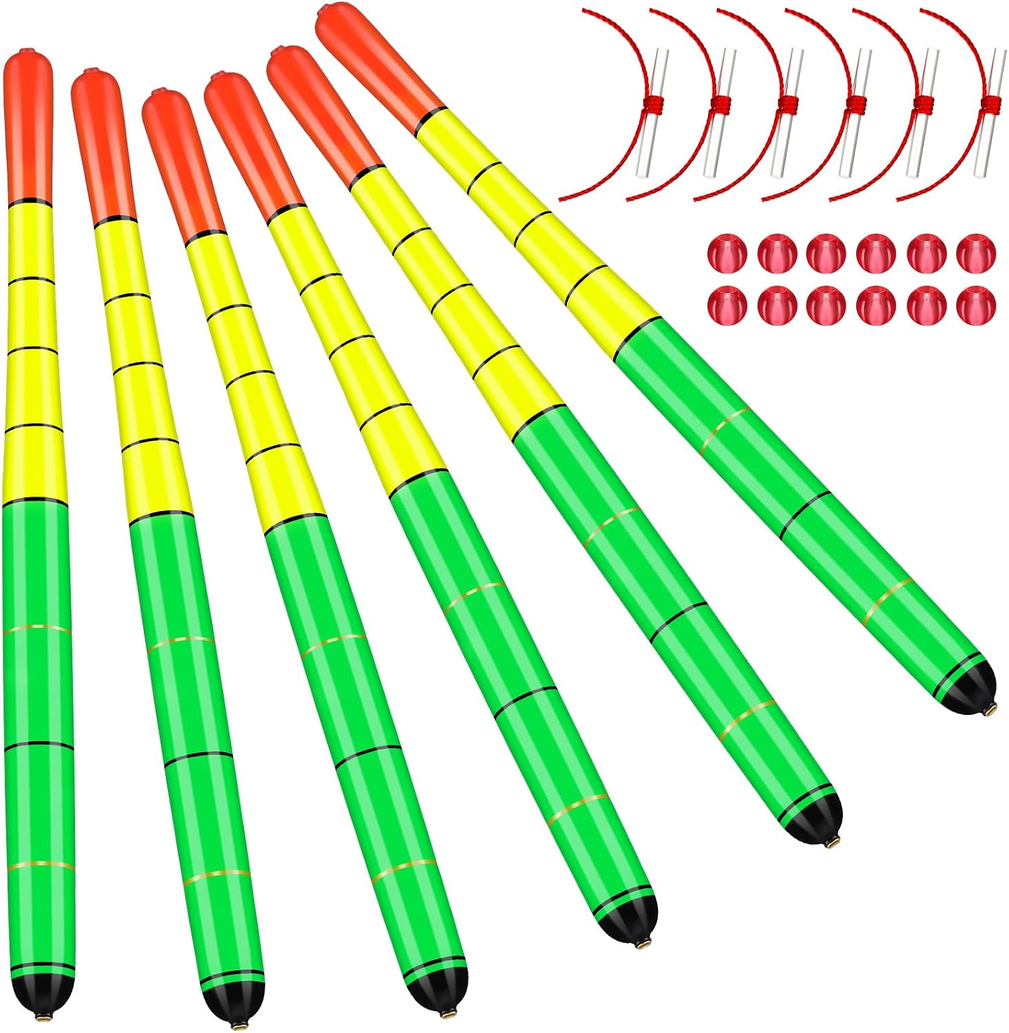 Arrowbash 6 Pcs Fishing Bobbers Floats Weighted Catfish Pole Floats High Visibility Wood Pole Fishing Float for Catfish Pike 7in, 12in