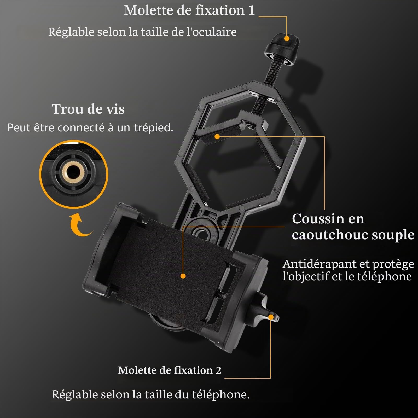 Support Universel et Adaptateur pour Smartphone, Compatible avec Jumelles, Longue-Vue, télescope, pour Observation de la Nature, télescope astronomique, pour enregistrer Le Monde
