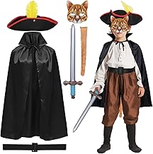 iZoeL Puss Costume for Boys Girls Kids Cat Warrior Costume Set – Cape, Hat, Cat Mask, Belt & Inflatable Sword – Storybook Character Outfit for World Book Day, Boys Fancy Dress & School Book Week