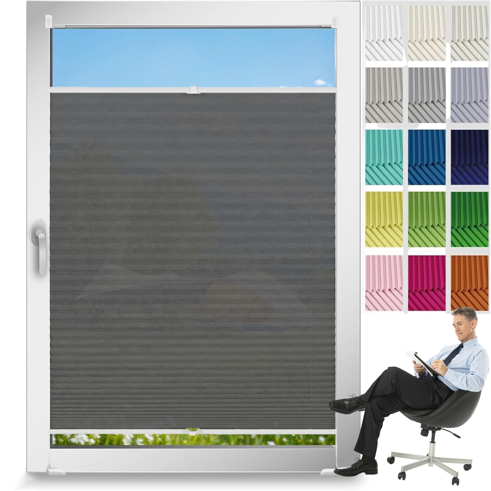 Estor Enrollable Noche y Día a Medida 46 x 210 cm, sin Taladrar Bloquea La Entrada de La Luz, Tela Oscurecedora Ventana Portátil, Estor Enrollable Screen, para Ventanas, Puertas, Gris