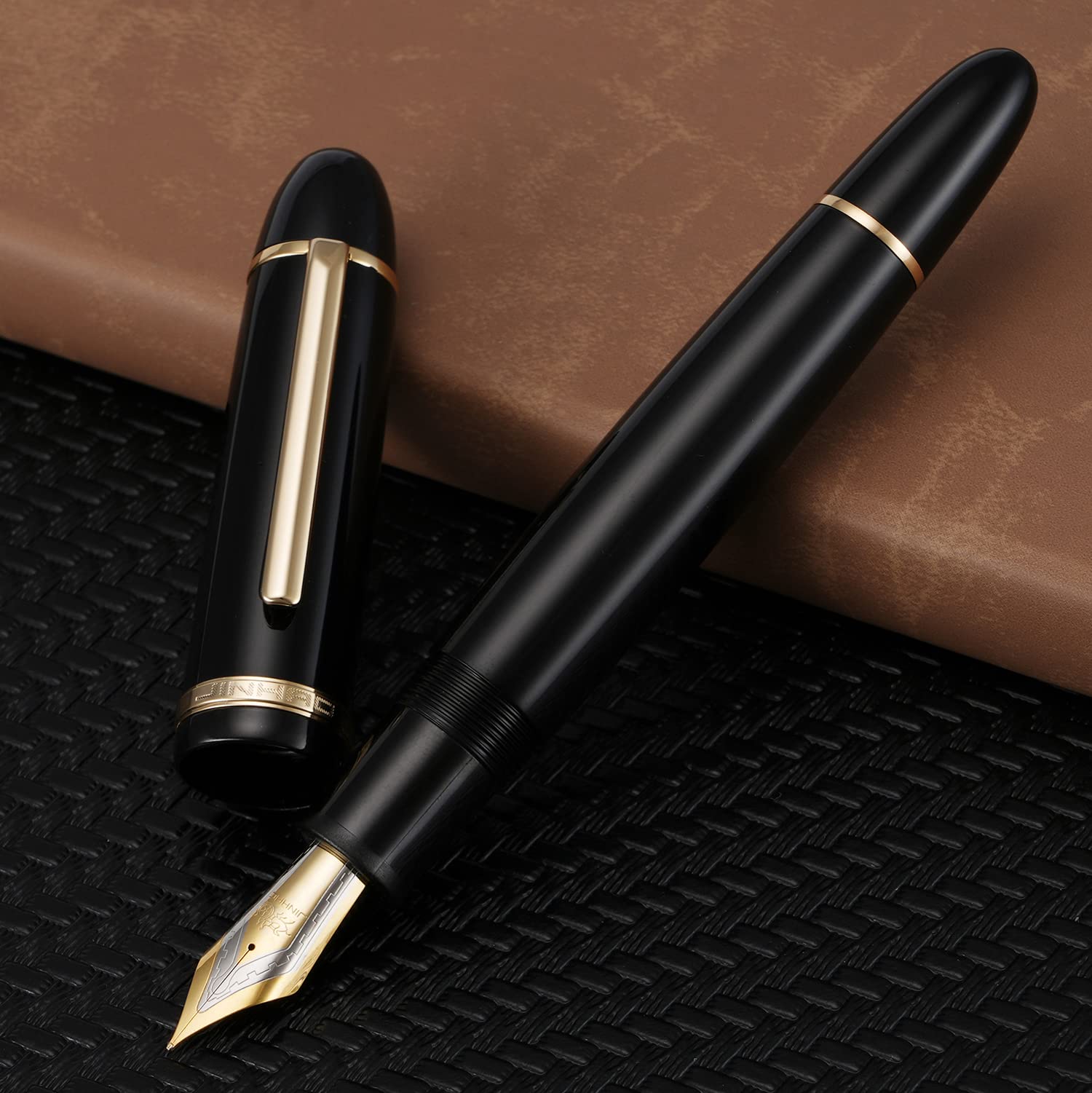 Jinhao X159 Fountain Pen #8 Medium Nib, Black with Golden Clip Acrylic Big Size Writing Pen - Image 3