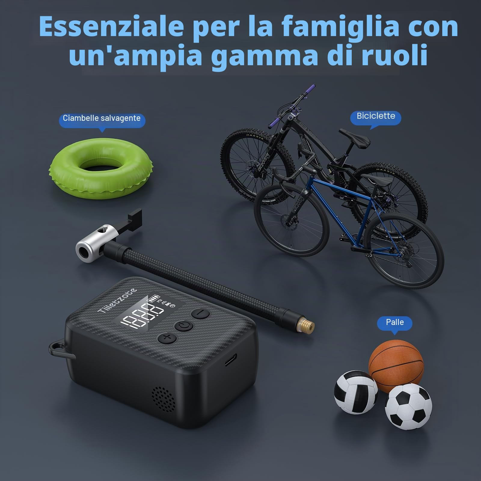 Mini pompa elettrica Bike Pump ricaricabile per bicicletta, 130 PSI, portatile con manometro, spegnimento automatico, adatta per mountain bike, bici da strada e city bike