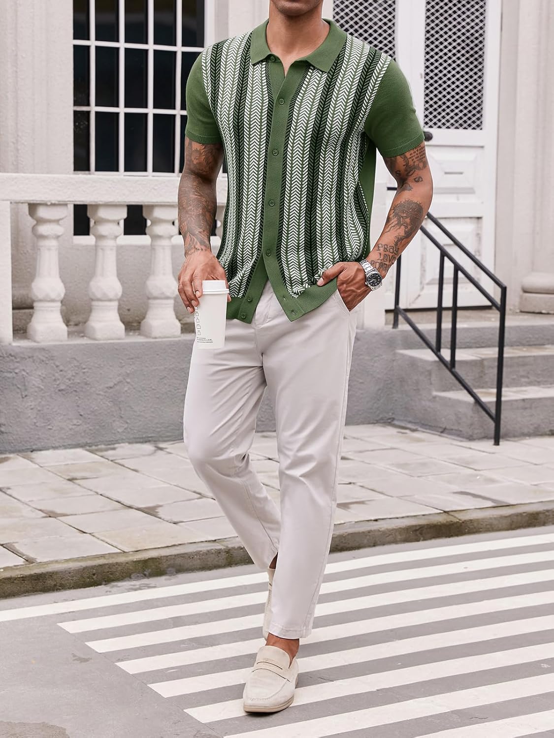 Runcati Mens Knit Polo Shirts Vintage Casual Short Sleeve Shirt Golf Button Down Old Money Sweater - Image 4