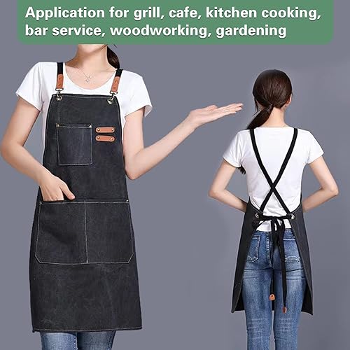 Miniatura 7 de JINSHANGTOPK Chef Apron, Aprons for Men,Adjustable Strap Cotton Canvas Cross Back Apron for Kitchen Cooking Baking Bib Apron