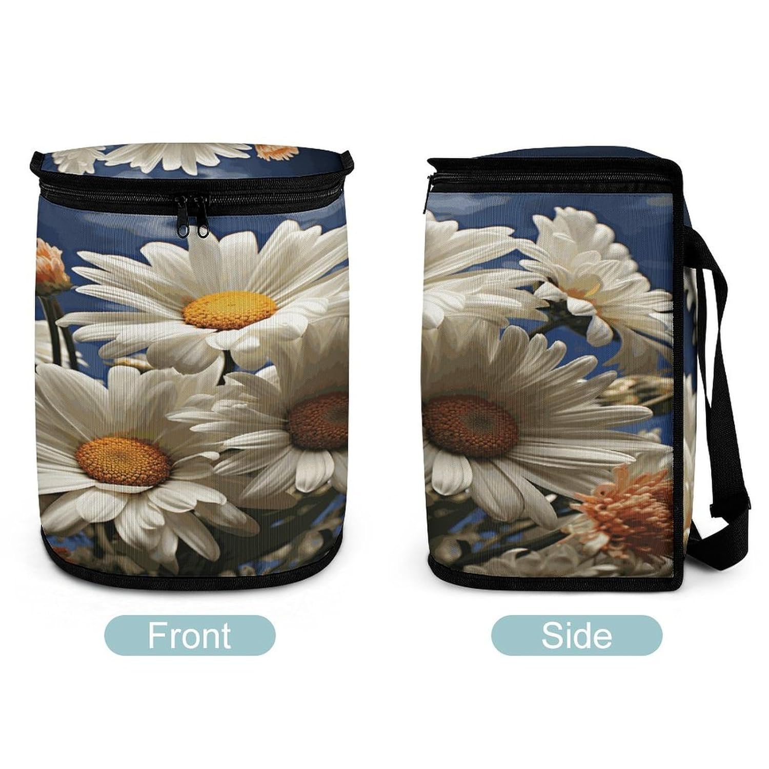 Floral Daisy Car Trash Bag Large Capacity Car Garbage Can with Lid Collapsible Portable Auto Trash Bin Hanging Auto Organizer Storage Bag for Travelling Outdoor