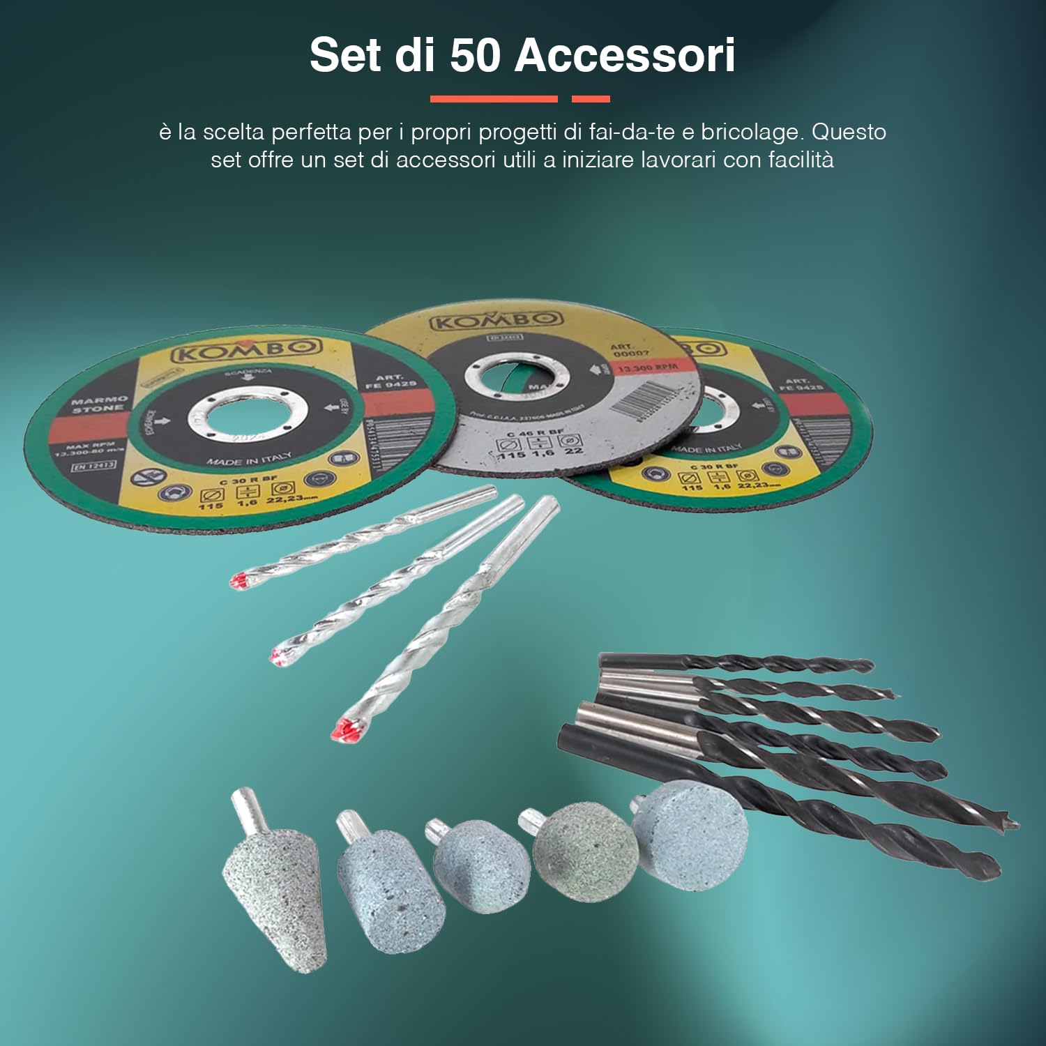 Kit Trapano Avvitatore 500W, Smerigliatrice 500W e Levigatrice 135W - Set Elettroutensili Completo con Valigetta e 50 Accessori per Lavori Fai da Te e Bricolage