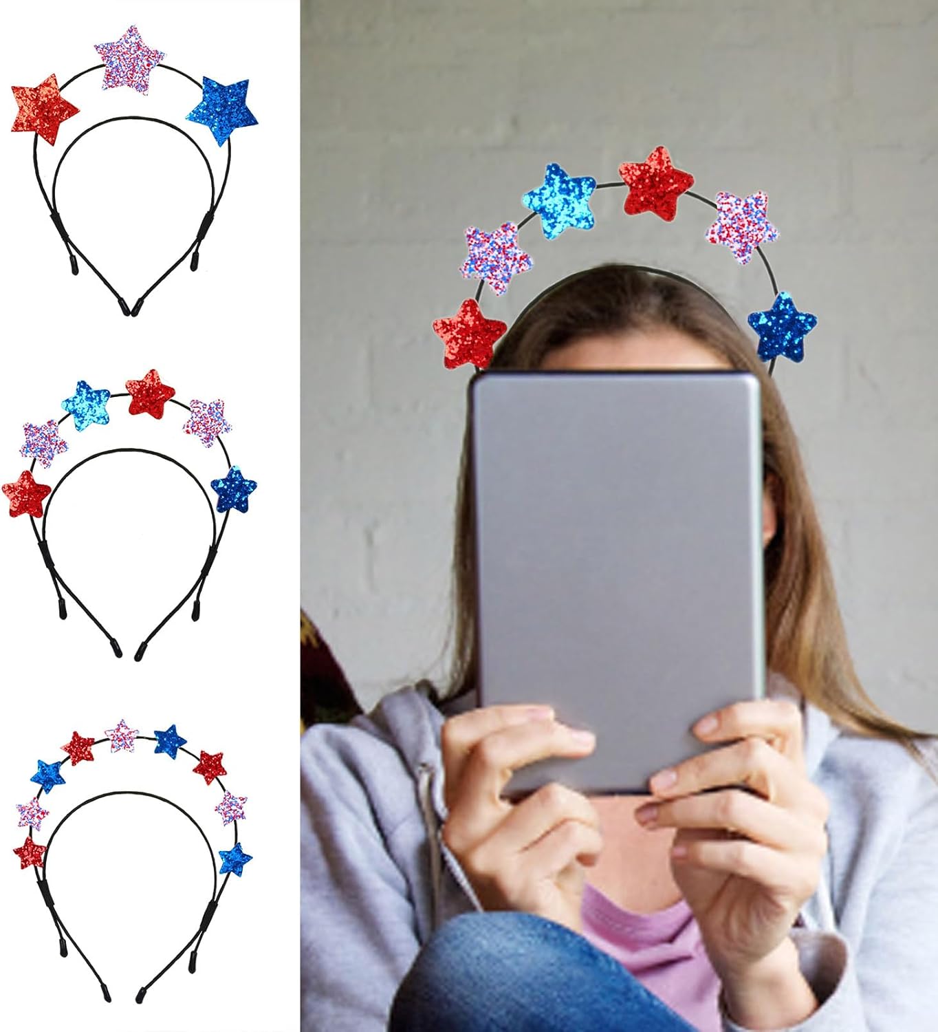 [FUZYXIH] Party Headband Sparkly Powder Star Hair Hoop for Adult Kids 4th of July Hair Hoop Music Festival Prop for All Ages