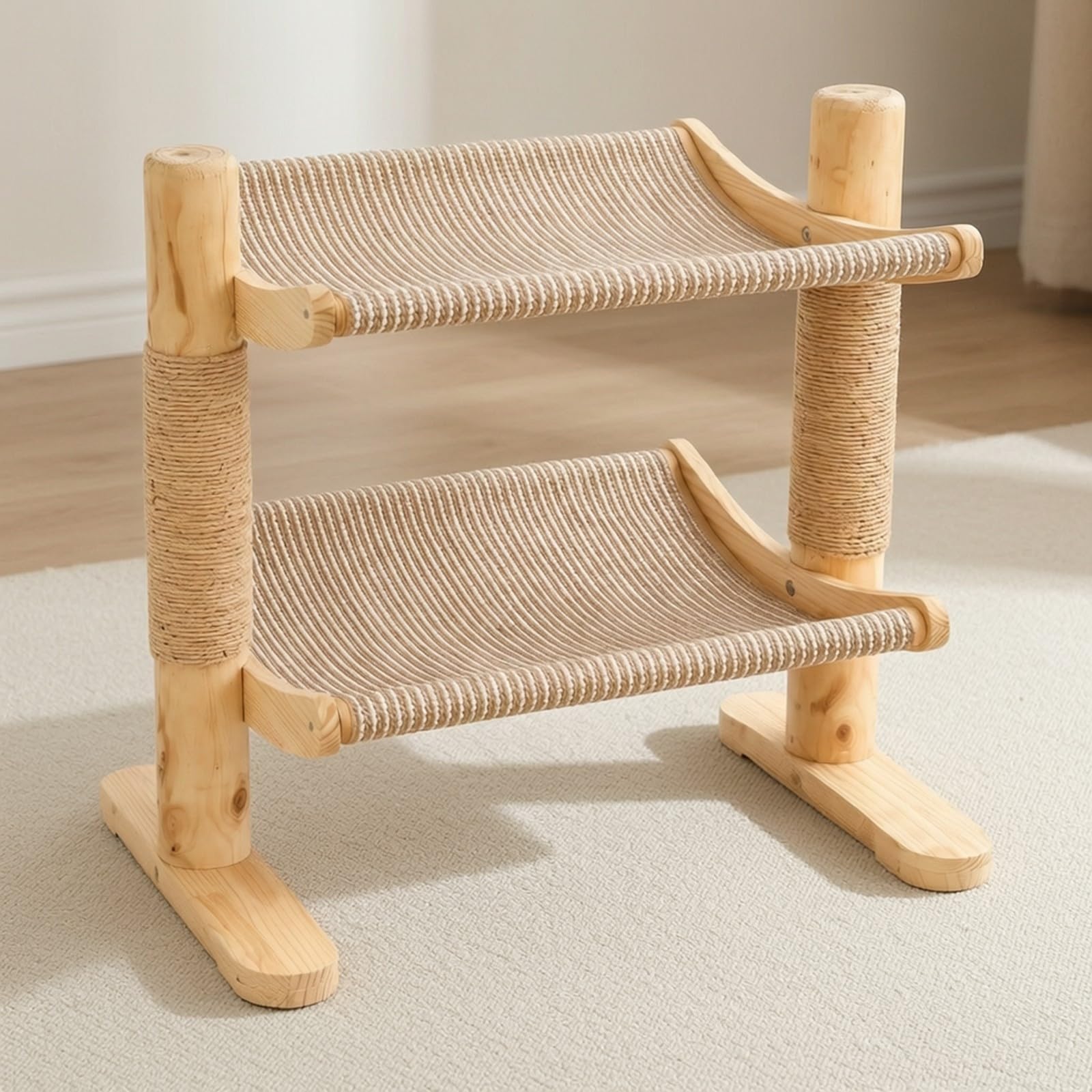 Albero per in Legno Massello Robusto Tiragraffi con Piattaforme di Riposo Spazioso Tiragraffi con Colonne in Sisal per Casa, Due Montanti Due Livelli
