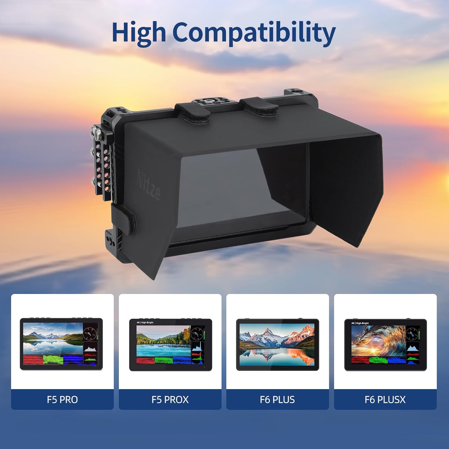 Nitze Monitor Cage Kit for Feelworld F6 PLUSX / F6 Plus / F5 PRO / F5 Prox with HDMI Cable Clamp and Sunhood - JT-F05B