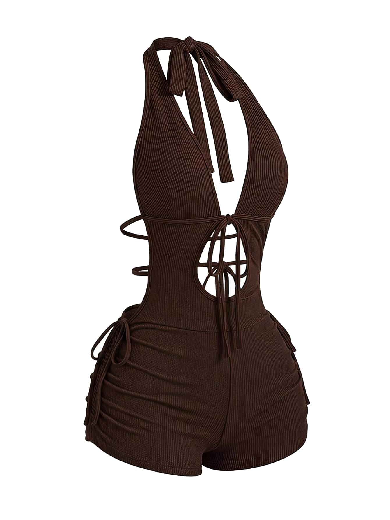 Milumia Women Deep V Neck Halter Romper Sexy Backless Y2k Going Out Outfits Vacation Short Jumpsuits, Club, Concert, Cut Out, Rave, Date Night, Summer, Festival, Sleeveless