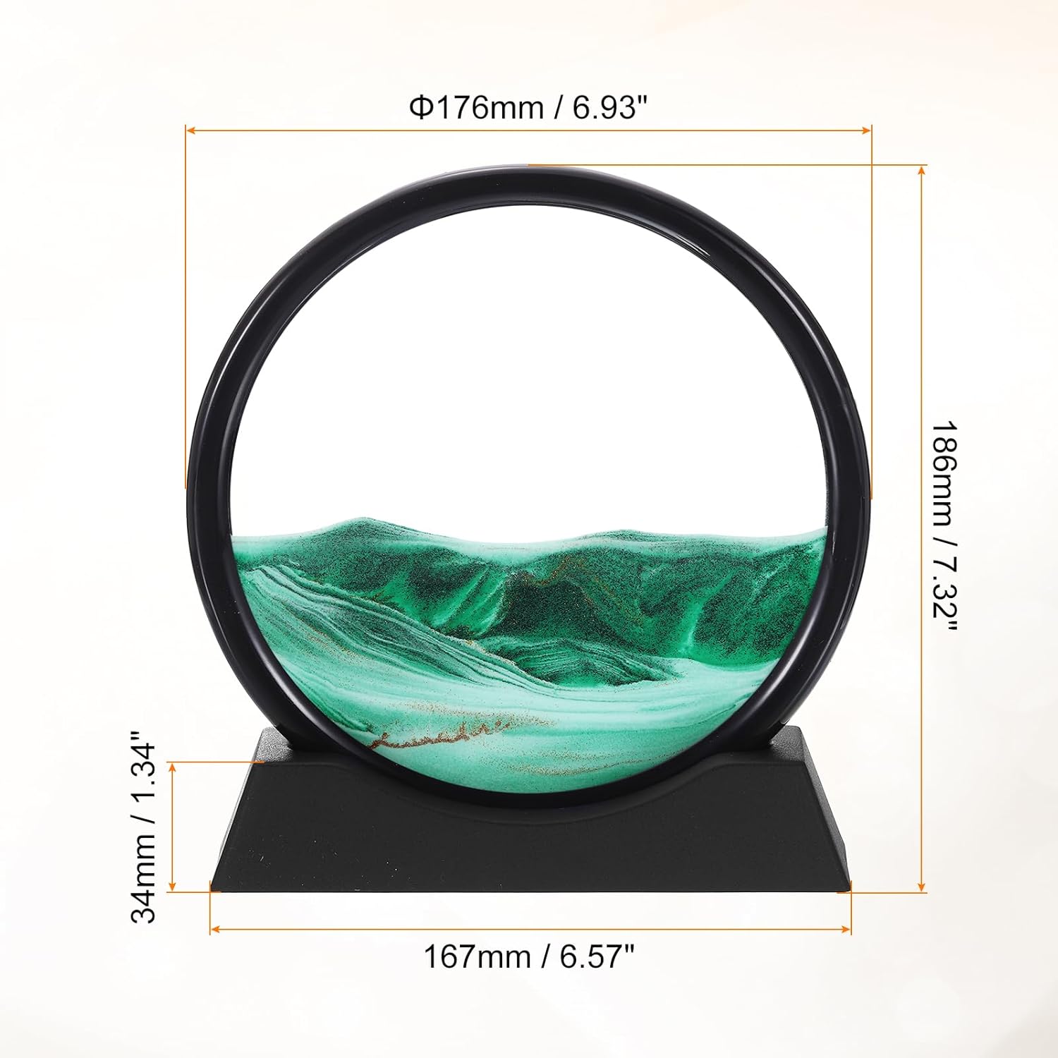 Moving Sand Art Picture 7" Round Tempered Glass 3D Liquid Motion Deep Sea Flowing Sand Scene with Display Frame Perfect for Desktop & Home & Office & Work Decoration (Green) - Image 2
