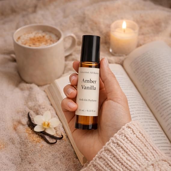 Amber Vanilla Roll-On Perfume Oil Warm & Cozy Vanilla Scent Unisex Fragrance Travel Size Roll On Perfume Long Lasting Perfume Oil 10 mL - Made in the USA