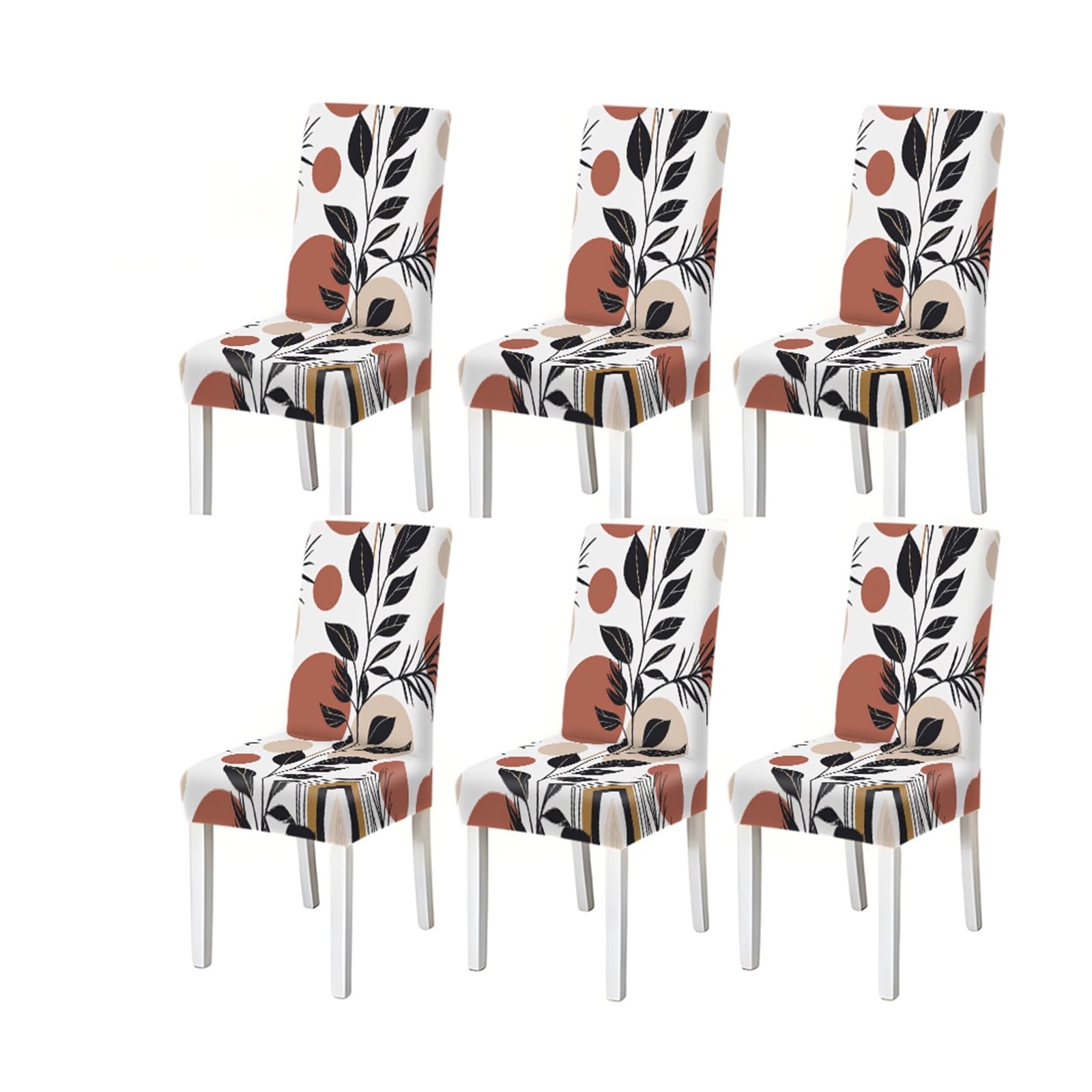 BOSUYBN Boho Terracotta Black Leaf Abstract Pattern Print Dining Chair Covers Set Of 2/4/6, Stretch Slipcovers For Kitchen Dining Room Furniture Protectors for Home Dining Room(6PCSChair cover)