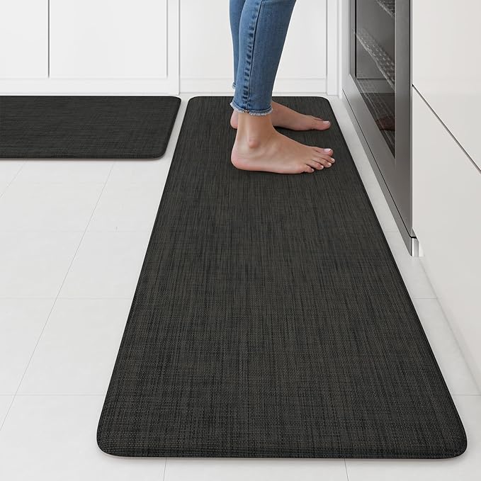 Collive Kitchen Mats 2PCS Cushioned Anti Fatigue Kitchen Mats for Floor, Non-Slip Standing Desk Mat, Waterproof Comfort Foam Kitchen Rug Set for Office,17.3"×30"+17.3"×47",Black