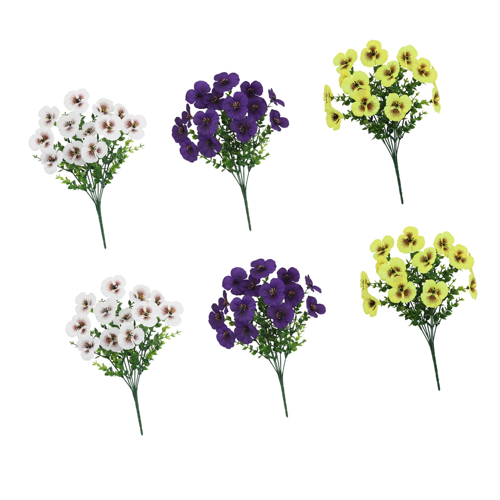 PANGBOER 6 Stems Bright Artificial Pansies Eucalyptuses Mix Bouquets Pansies Blossomy Arrangement for Living Room Decors Silk Flower