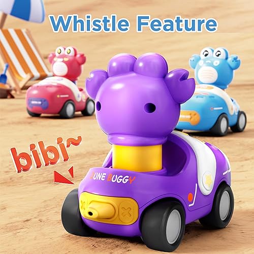 Miniatura 3 de iPlay, iLearn Press to Go - Juego de juguetes de cangrejo para niños pequeños de 1 a 3 años, coches de carreras de fricción para bebés, juego de