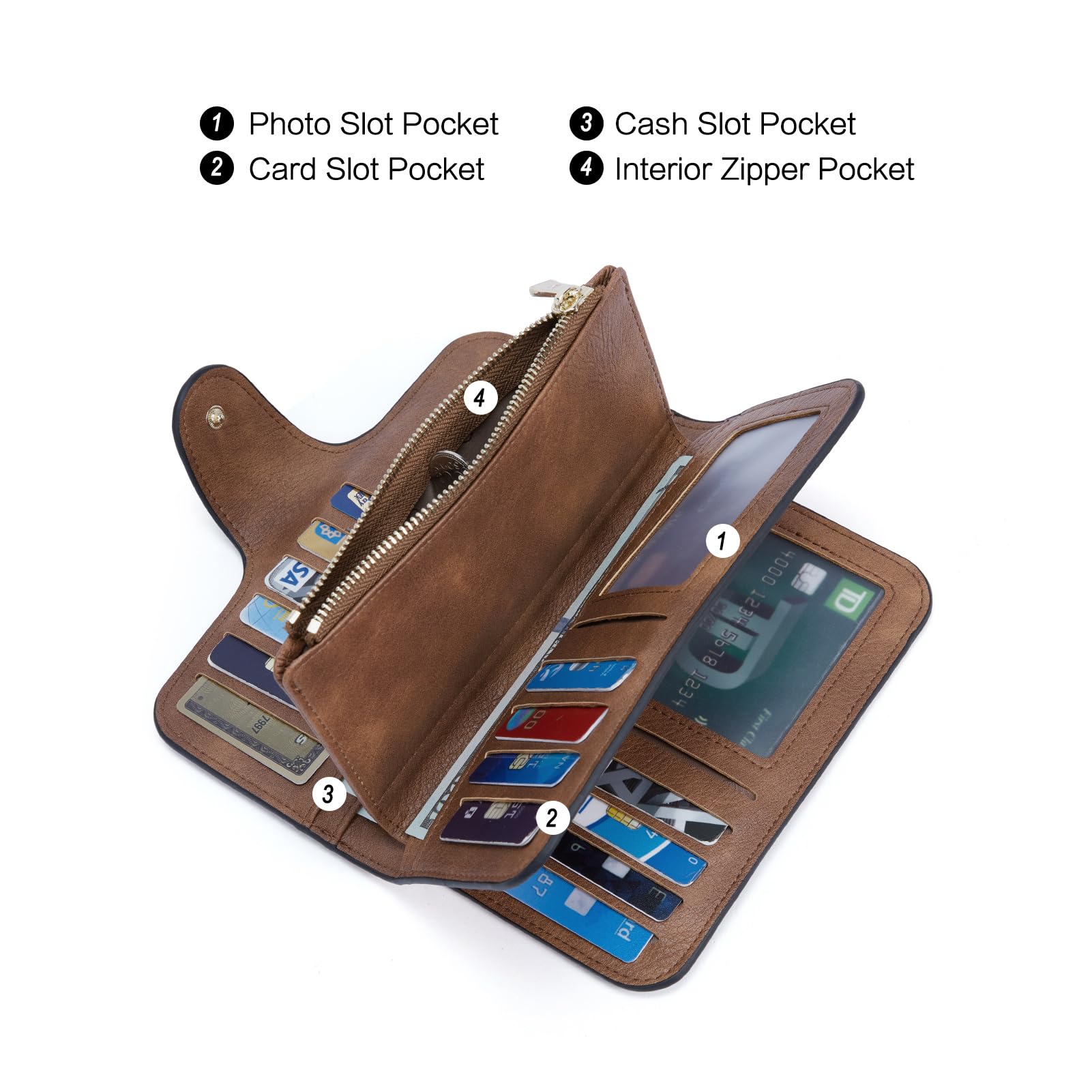 Women's Real Leather Trifold Wallet With RFID Blocking - Card Holder With ID Window, Purple, Compact Design - View #6
